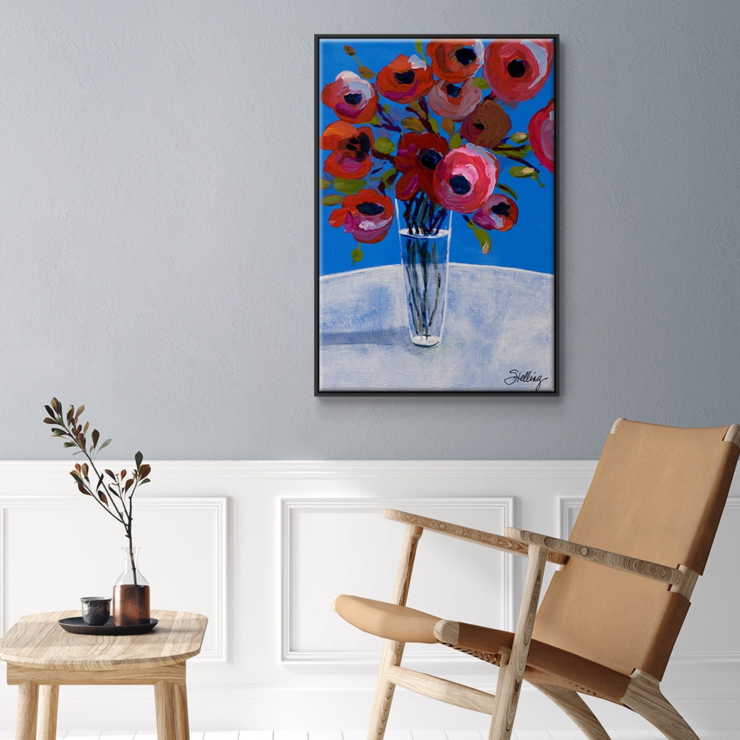 Poppies Framed Premium Gallery Wrapped Canvas - Ready to Hang - 27 x 41 - Black Floating Frame