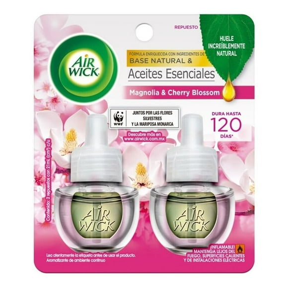 Aromatizante ambiental Air Wick magnolia & cherry blossom 2 repuestos de 21 ml c/u
