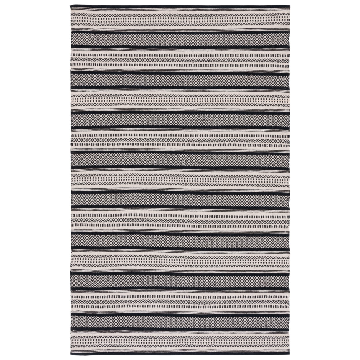 SAFAVIEH Montauk Elizabeth Striped Cotton Area Rug, Black/Ivory, 3' x 5'