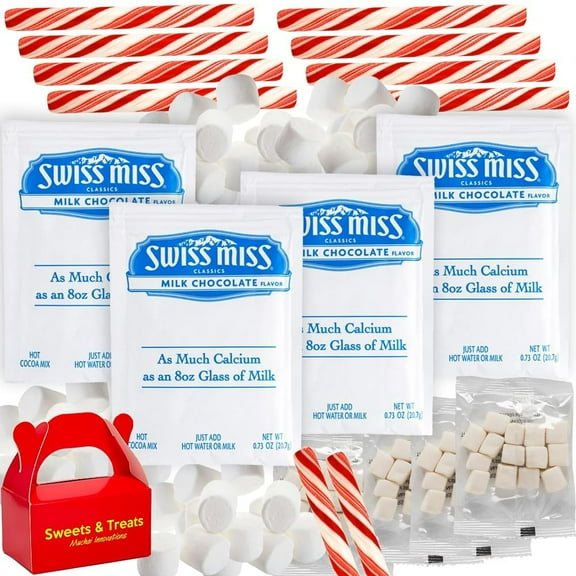 Hot Chocolate Gift Basket – Premium Swiss Cocoa, Peppermint Stir Sticks & Mini Marshmallows – Holiday Chocolate Set (Original Pack)