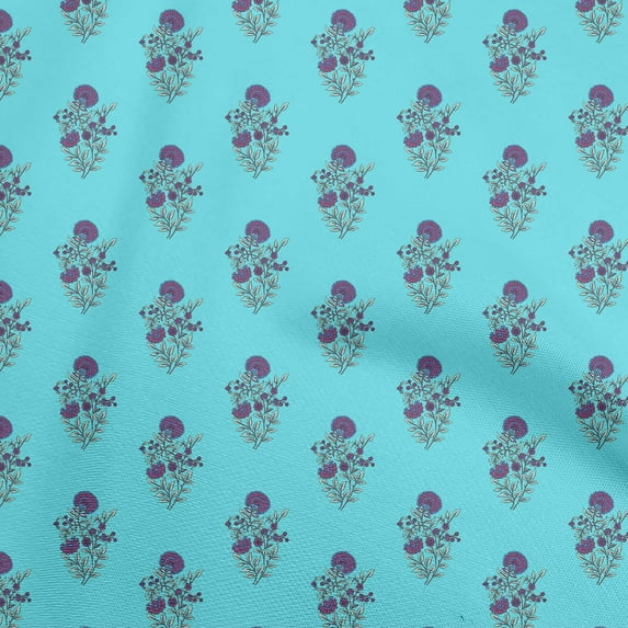 oneOone Cotton Cambric Turquoise Green Fabric Asian Block Print Quilting Supplies Print Sewing Fabric By The Yard 42 Inch Wide