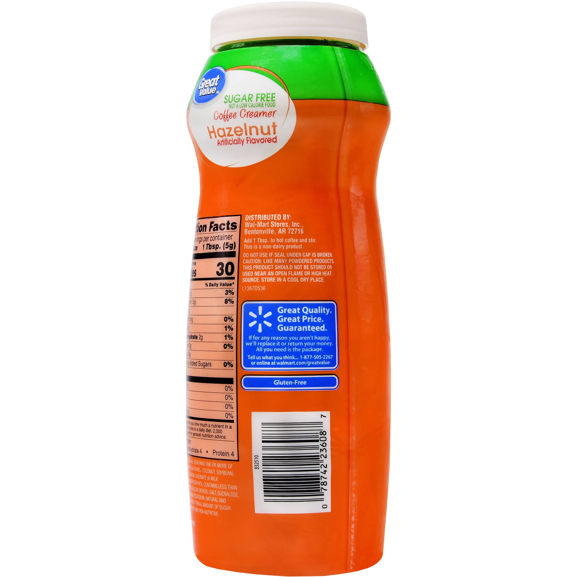 Great Value Hazelnut Coffee Creamer, Sugar Free, 13.6 oz