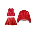 thumbnail image 4 of TSSOE Girls Metallic Dance Outfits Sparkly Hip Hop Jazz Dance Crop Top Bomber Jacket and Skater Skirts Set Red 16, 4 of 5