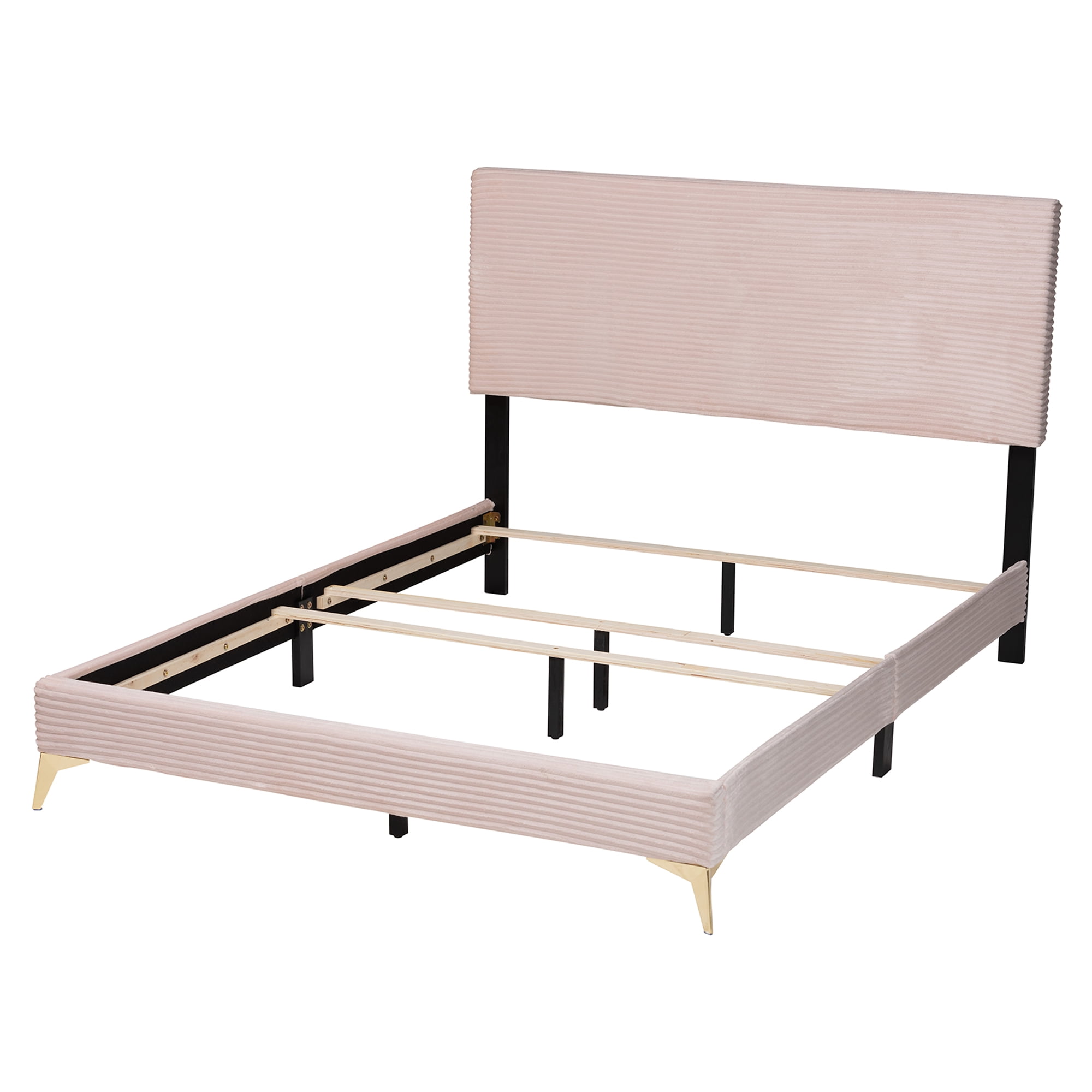 Baxton Studio Abberton Modern and Contemporary Light Pink Velvet and Gold Metal Queen Size Panel Bed