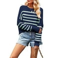 thumbnail image 2 of Suéter de Mujer de Otoño, Cuello Redondo, Tipo Murciélago, Estilo Pullover Azul-Verde S, 2 of 7