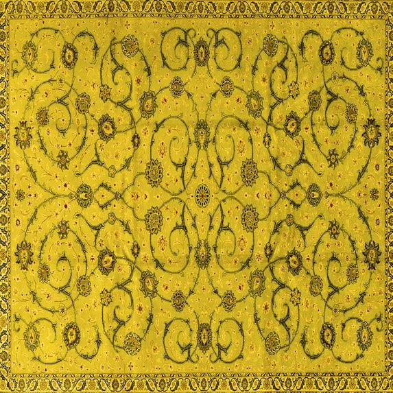 Ahgly Company Machine Washable Indoor Square Persian Yellow Traditional Area Rugs, 8' Square