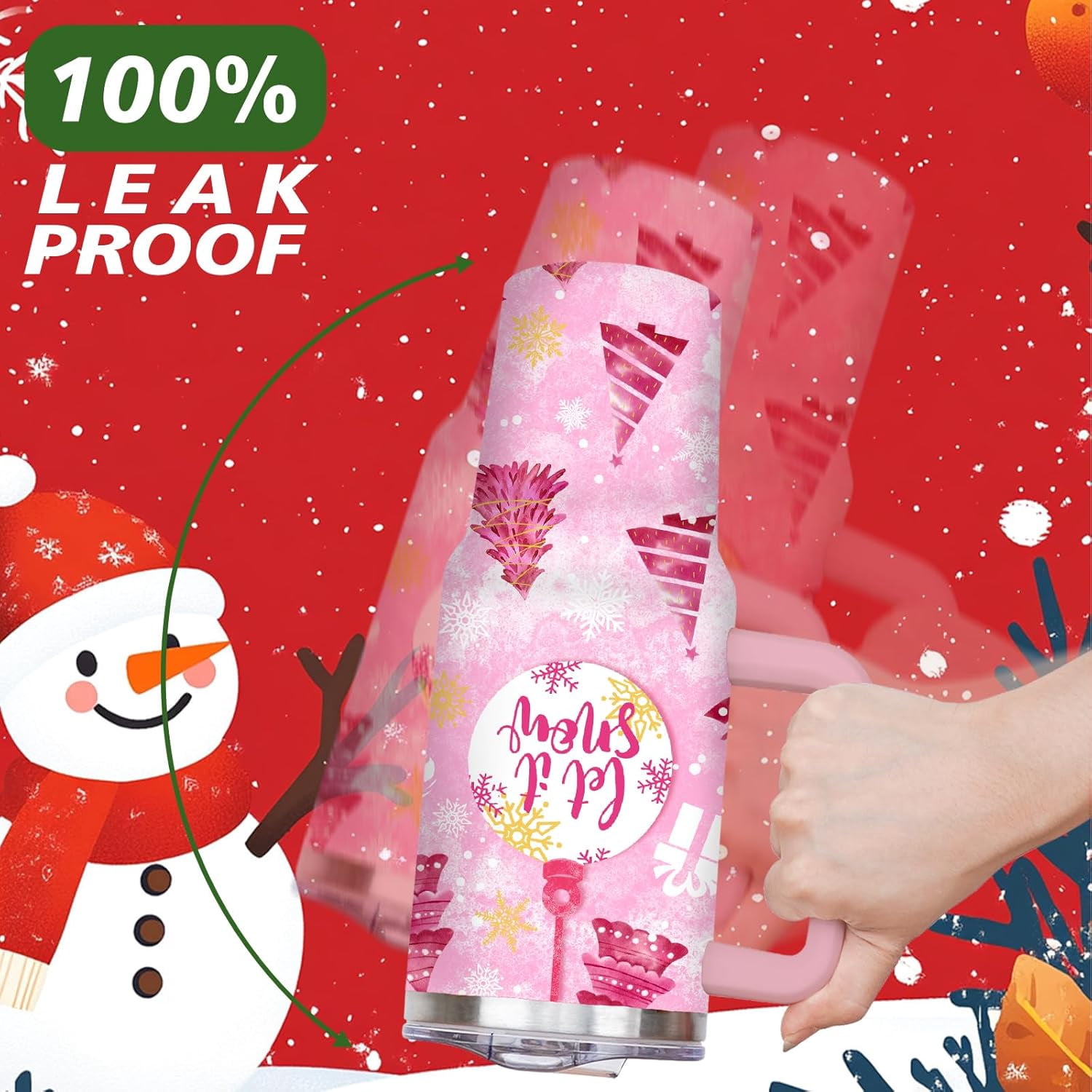 Christmas Tumbler 40 oz Christmas Tumblers with Handle and Straw Pink Christmas Tree Stainless Steel Insulated Coffee Cups Mugs Christmas Gifts Stuff Decor for Women Girls
