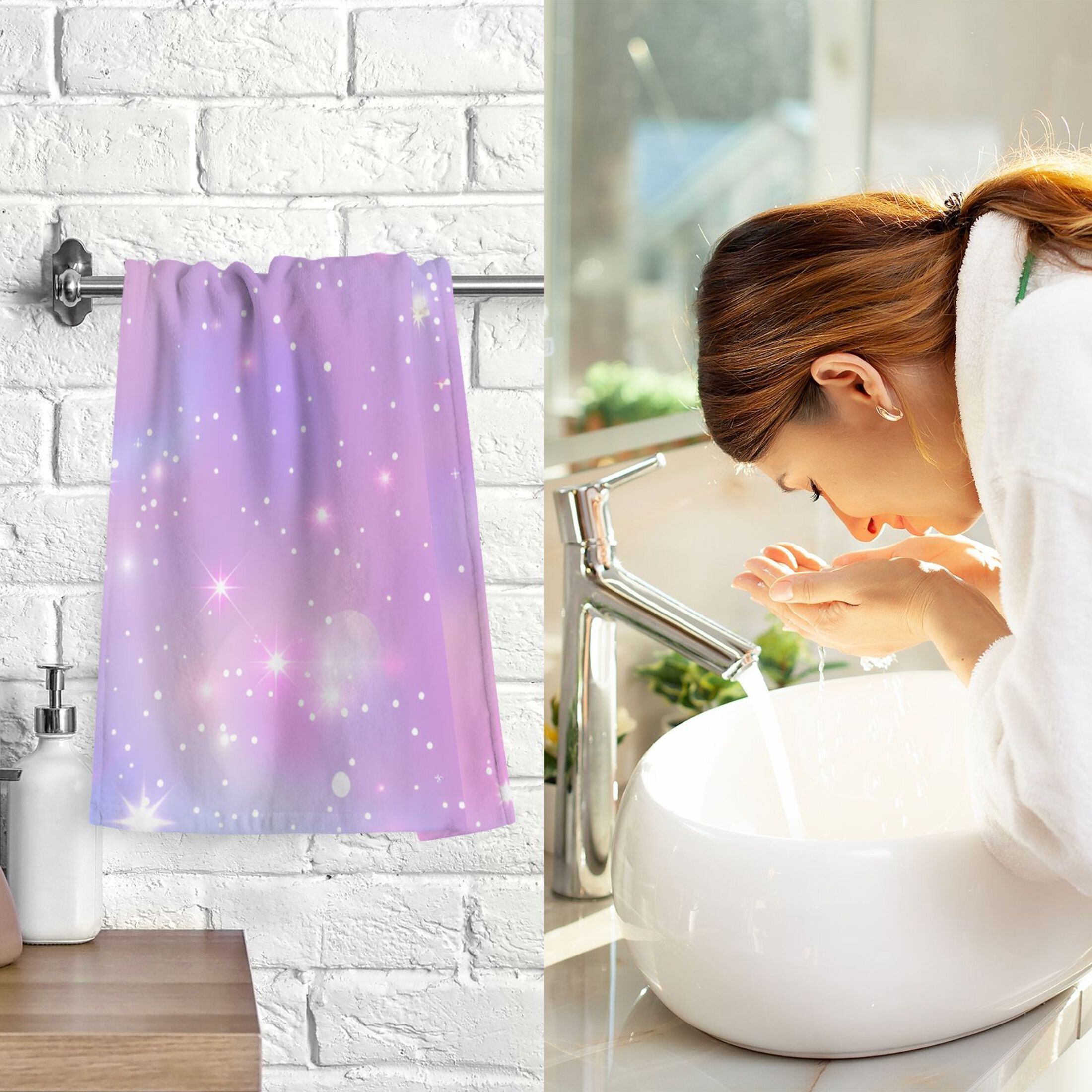 Pink Sky with Stars 2 Pcs Hand Towel Set Cotton Absorbent Soft Face Towels Bath Towels for Bathroom Kitchen Shower Hotel Decor 16"x28"