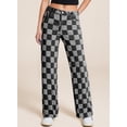 thumbnail image 2 of Jeans Sidefeel, cintura alta, pierna ancha, elásticos a cuadros, negros, 2 of 6