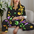 thumbnail image 6 of Fotbe Mardi Gras Carnival4 Pattern Long Sleeve Pajama Set for Women,Sleepwear Set,2-piece Loungewear Set,Soft PJs Comfy Nightwear with Pockets -Large, 6 of 7