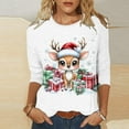 thumbnail image 2 of asdoklhq Christmas Tops for Women's Christmas Printed Round Neck 3/4 Sleeve T-shirt Loose Top Long Sleeve Round Neck Top/Shirt White 2X, 2 of 5