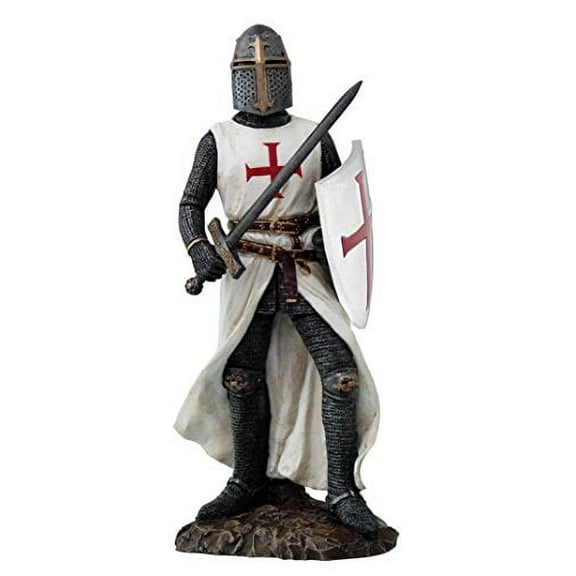 Crusader Knight in Full Shield and Sword Armor Collectible Figurine 11.5 Inch Tall
