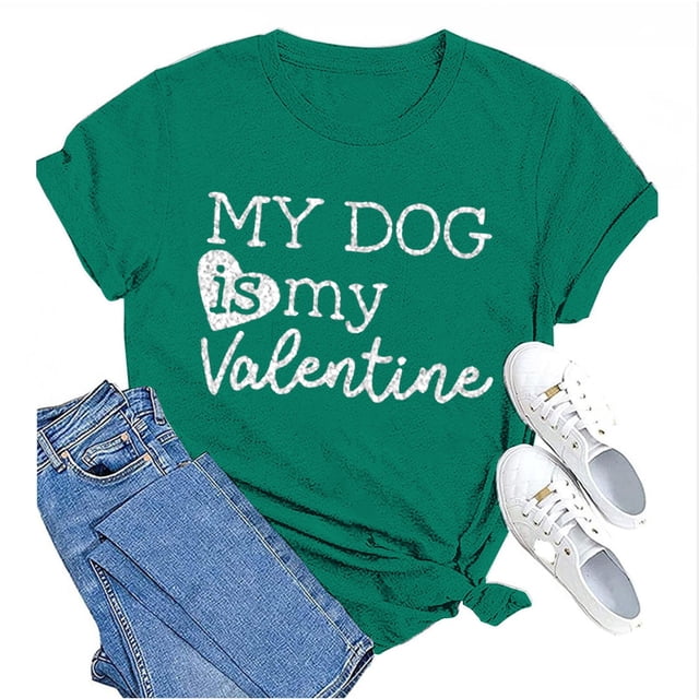 Tittly T-Shirts pour Femmes T-Shirts Graphiques Saint-Valentin Mon Chien Est Mon Chandail en Molleton Décontracté Imprimé Col Rond T-Shirt Chandail pour Femmes T-Shirts Hauts pour Femmes Vert Menthe P