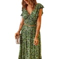 thumbnail image 2 of Coduop Women 2 Piece Floral Outfit Set Ruffle Sleeve V Neck Crop Tops and Long Skirt Suit Sets, 2 of 5