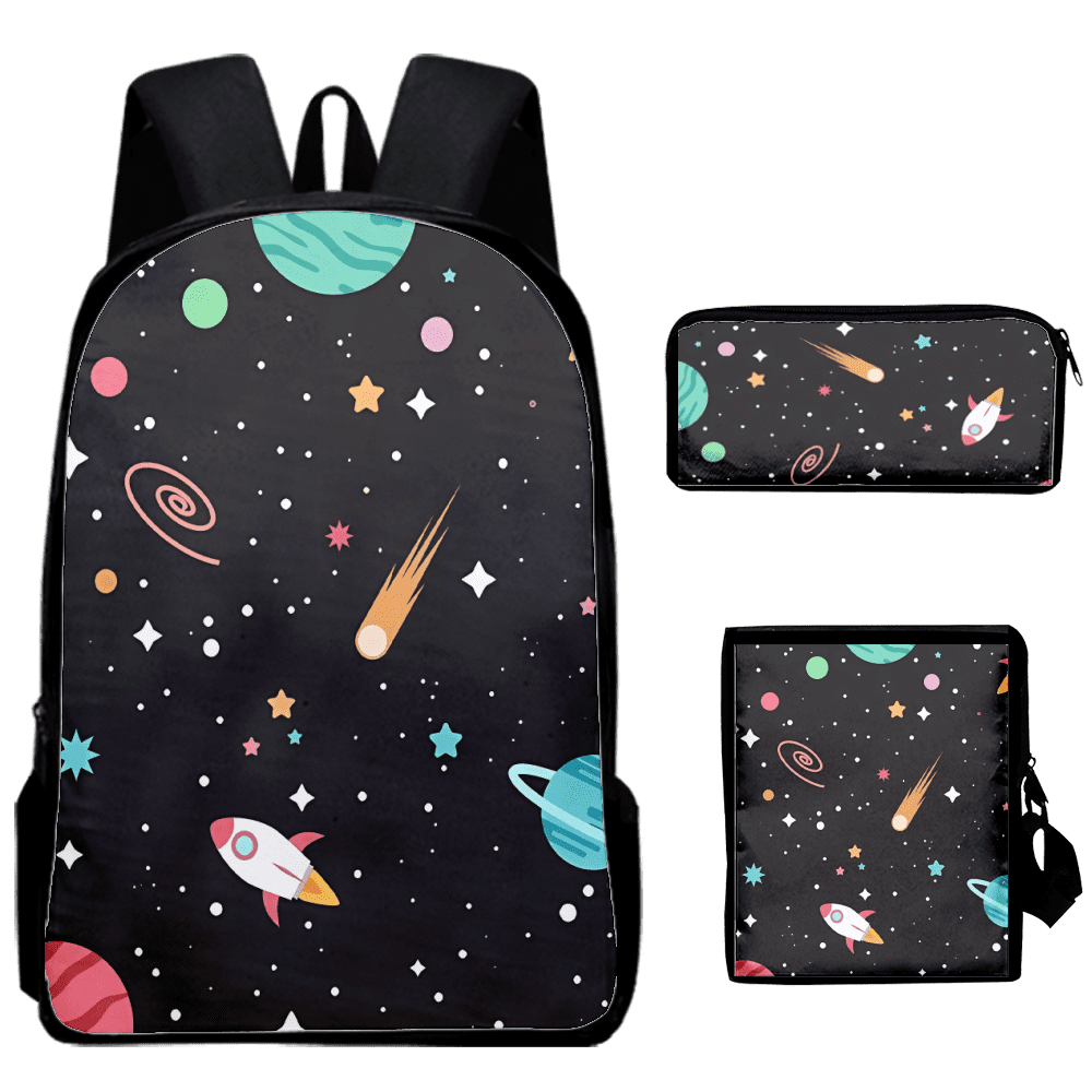 Space Backpack with Lunch Bag and Pencil Case for Kids School