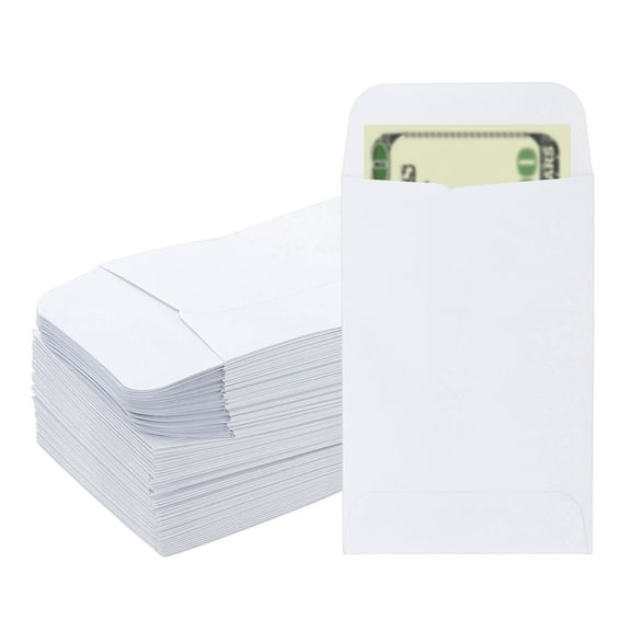Uxcell Money Envelope, 100 Pcs 3.5" x 2.2" Cash Holder for Checks Coins, White