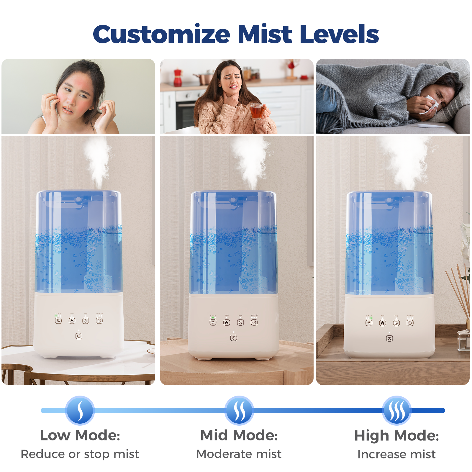 6L Warm & Cool Mist Humidifiers for Bedroom, Top Fill Air Humidifier, 60H Runtime, 28dB Quiet Operation, Automatic Shut-off Switch, 12H Timer, for Home, Office