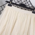 thumbnail image 3 of FRSASU Tulle Pleated Fairy Skirt for Women Pearl Trim Elastic High Waist A-Line Layered Flowy Long Skirt Beige, 3 of 5
