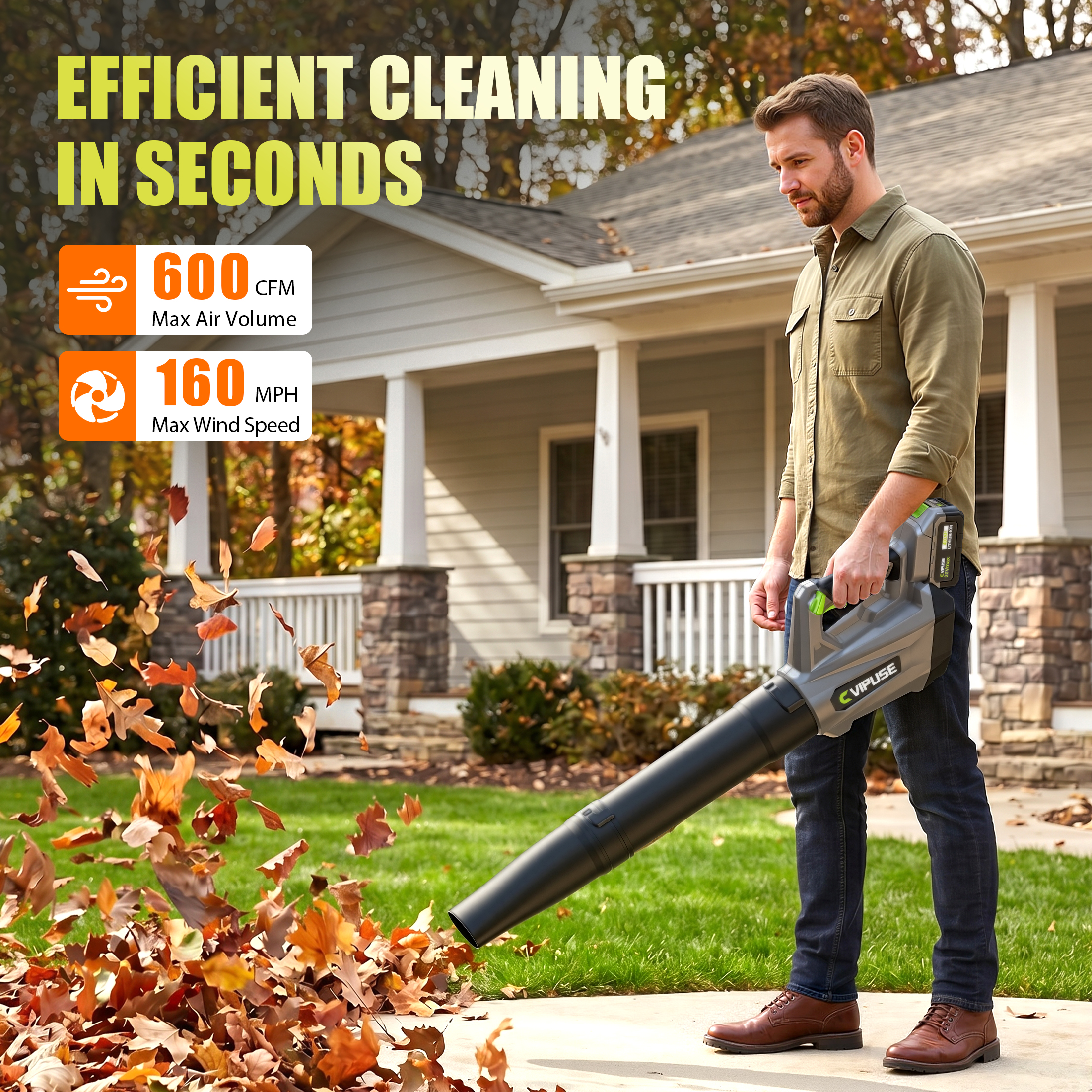 Vipuse Cordless Leaf Blower, 600 CFM with Battery and Charger photo 4
