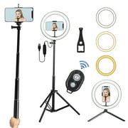 Angle View: FULLWATT 10.2" Selfie Ring Light with Tripod Stand 3 Modes & 10 Adjustable Brightness with Phone Holder Remote