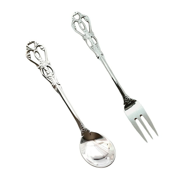 1 Set Silverware Set Flatware Set Vintage Stainless Steel Fork Coffee Spoon Cutlery Set Tableware for Party Tableware Decoration Silver