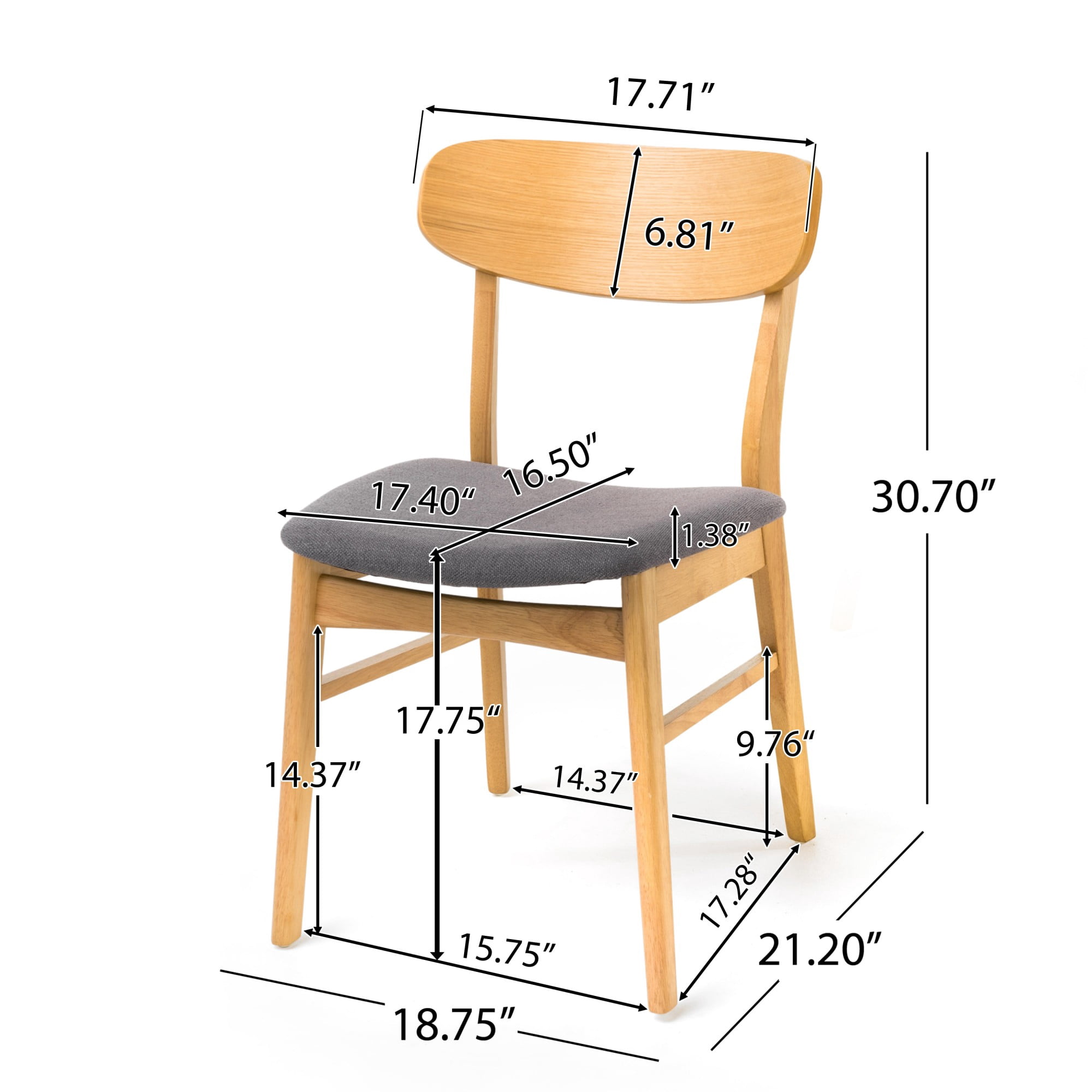 Aukfa Mid-Century Modern Dining Chairs Set of 2, Solid Rubberwood Side Chairs for Kitchen, Dining Room, Gary