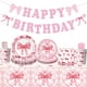thumbnail image 2 of Vajilla para fiesta de cumpleaños de niña con lazo | Platos de papel de 7 y 9 pulgadas, vasos de papel, toallas de papel y mantel con diseño de lazo | Artículos desechables rosas para fiestas, 2 of 6