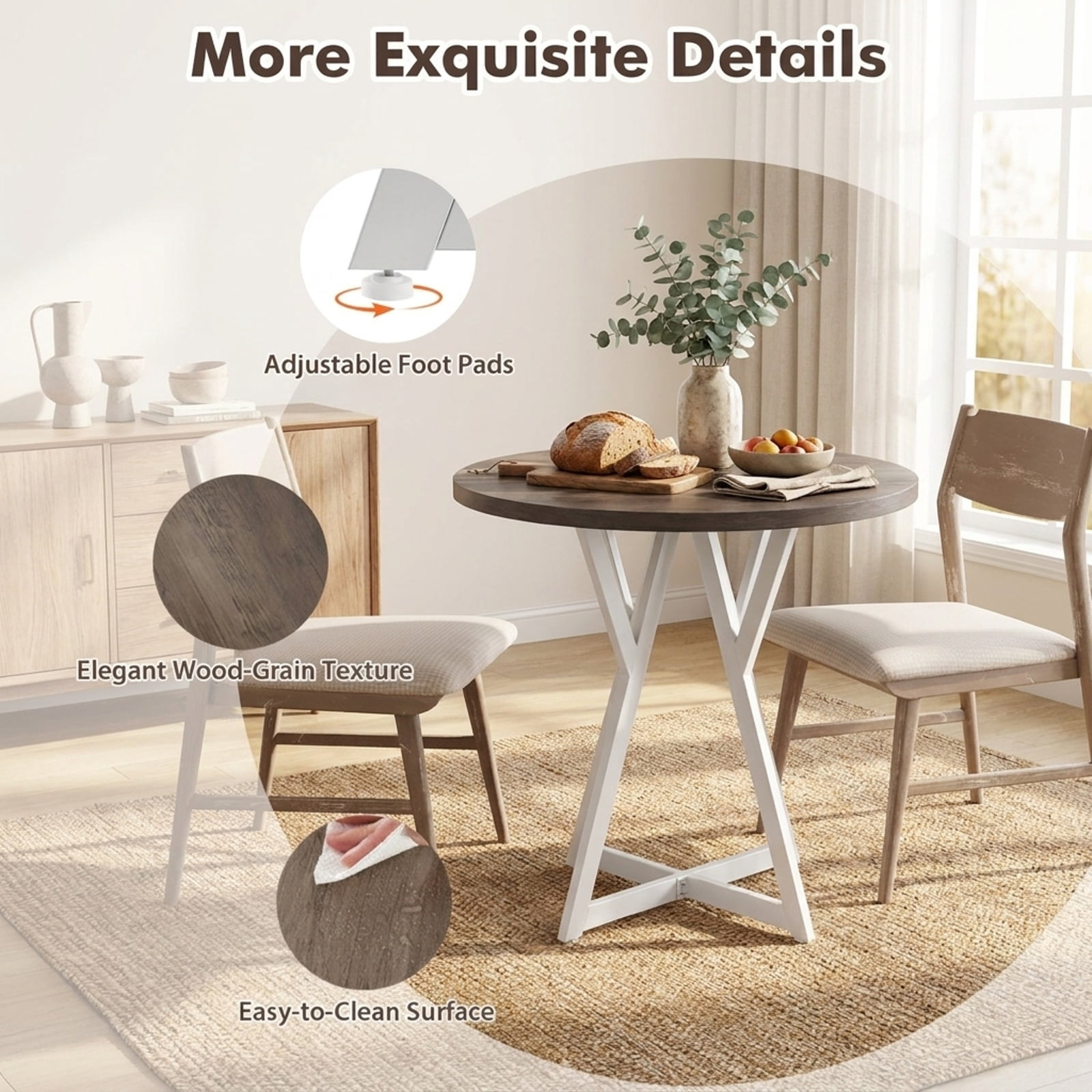 Furnibear 36 Inch Round Dining Table with Sturdy Metal Pedestal Base for Kitchen