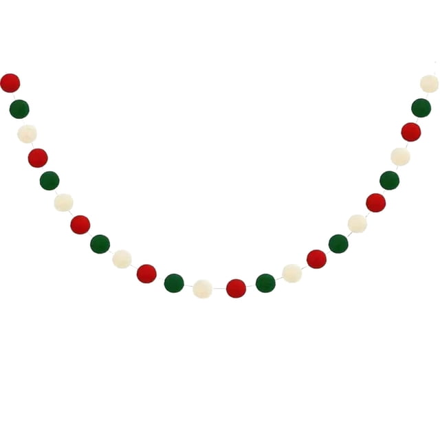 Décoration de Couronne de Noël Guirlande de Boules Feutrées de 6,6 Pi avec 30 Boules en Polyester Rouges, Blanches et Vertes pour Présentation sur Foyer, Arbre et Entrée des Fêtes