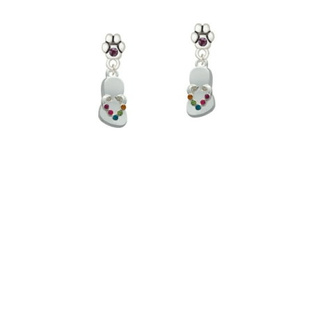Austrian Crystal Flip Flop - Multicolored Crystal Flip Flop - Purple Crystal Paw Earrings