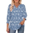 thumbnail image 2 of JTZGDY Floral Tops for Women Boho Printed Summer 3/4 Lenght Sleeve V Neck Graphic Tunic T-Shirts Loose Fit Dressy Casual Western Shirts with Smoked Cuff Sleeves Navy#02 M, 2 of 8