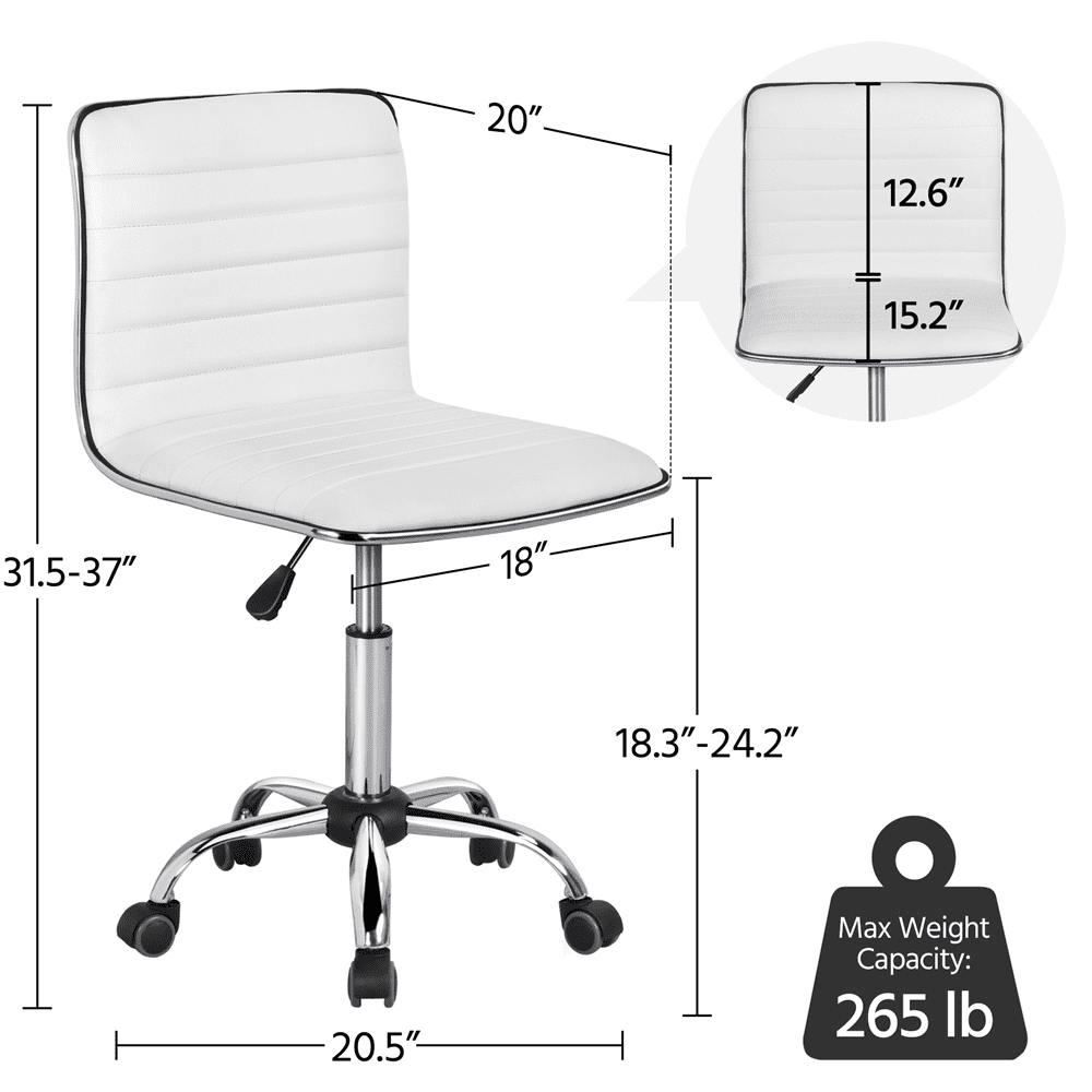 Alden Design Modern Adjustable Armless Faux Leather Swivel Office Chair, White