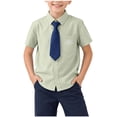 thumbnail image 1 of Odeerbi Camisa de Vestido de Algodón de Niños Con Corbata Carta Bordado de Manga Corta Uniforme Escolar Camisas Con Bolsillo, 1 of 8