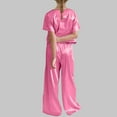 thumbnail image 4 of Diufon Girls Pajama Sets Casual Short Sleeve Crewneck Tops and Elastic Wide Leg Pants Stain Homewear Set, 4 of 7