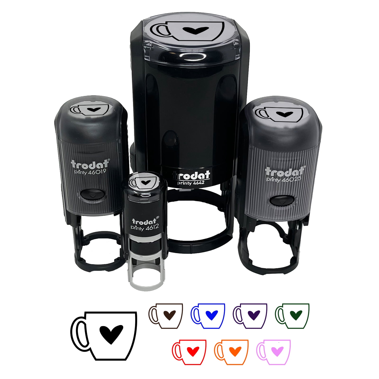 Coffee Love Mug Cup Outline Self-Inking Rubber Stamp Ink Stamper - Lime Green Ink - Medium 1 Inch