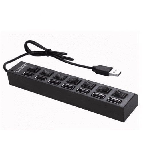 GlobalTone USB 2.0 hub 1x7 with USB adapter and 1.5ft USB cable