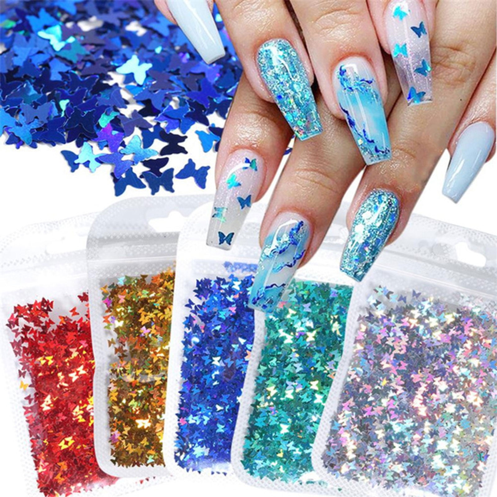 1 Box Butterfly Holographic Nail Sequins Glitter White Flakes Nail Art  Decorations Chrome Thin Slices Powder Manicure Nail Glitter Powder Laser  Sparkly Manicure Nail Art Chrome Pigment DIY (Glitter #1) : 