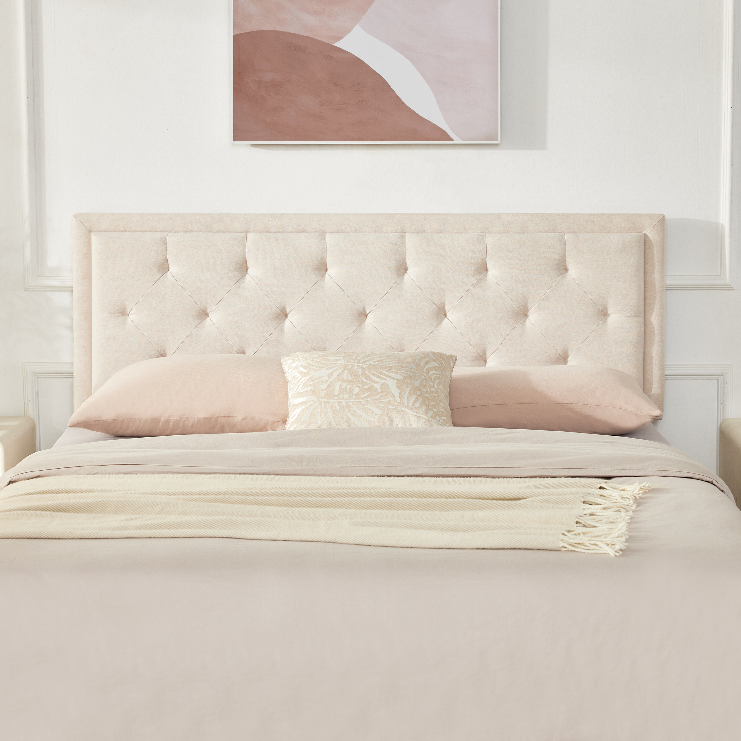 Weture Upholstered Queen Panel Headboard, Adjustable Height, Beige
