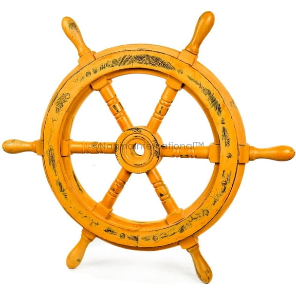 Wooden Ship Wheel (Gola Pendi) - (42 Inches, Antique Brown)
