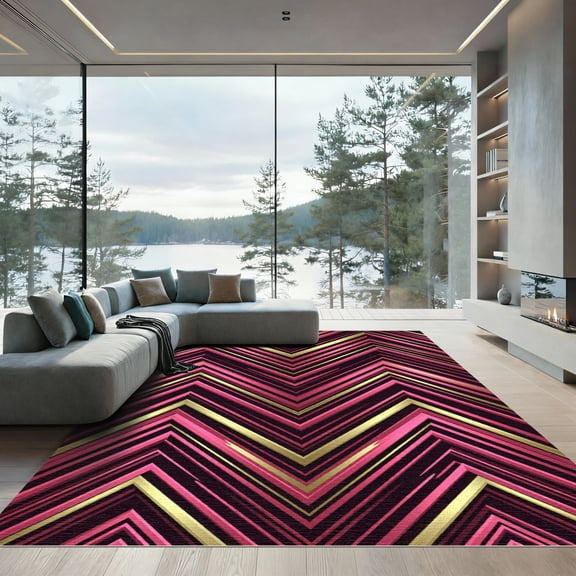 ODIKA 4'x6' Machine Washable Non-Slip Area Rug, Geometric Hot Pink High Traffic Rug, Pink, 993630