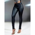thumbnail image 4 of High Waist Slant Pocket Double Button PU Leather Skinny Stretchy Tapered Pants Punk Festival Style 2026 Women Bottoms, 4 of 6