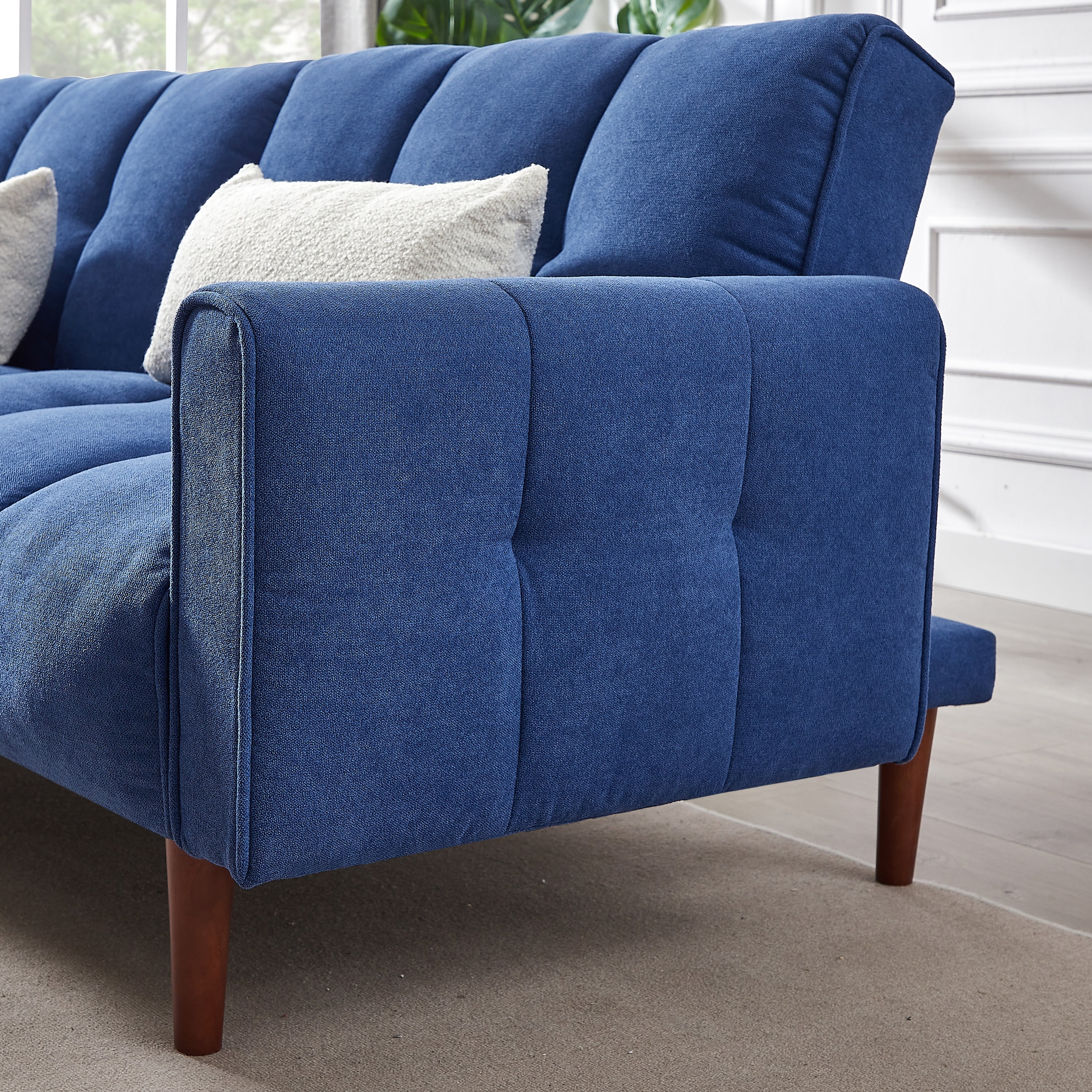 DEALTOPS Futon Convertible Sofa Bed, Upholstered Sleeper Sofa Couches Adjustable Back Loveseat for Living Room, Bedroom - Blue