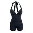 thumbnail image 5 of BOBOGOJP Women's Retro Halter Bathing Suits Vintage One Piece Swimsuit for Women Tummy Control Plus Boy-Leg Ruched Push up Swimsuit Black for Size M, 5 of 9