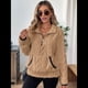 thumbnail image 4 of Suéter de Larga con Cremallera de un Cuarto para Mujer, Sudadera de Forro con Capucha, Sudaderas con Solapa, Suéteres Cálidos con Bolsillos. Caqui L, 4 of 9