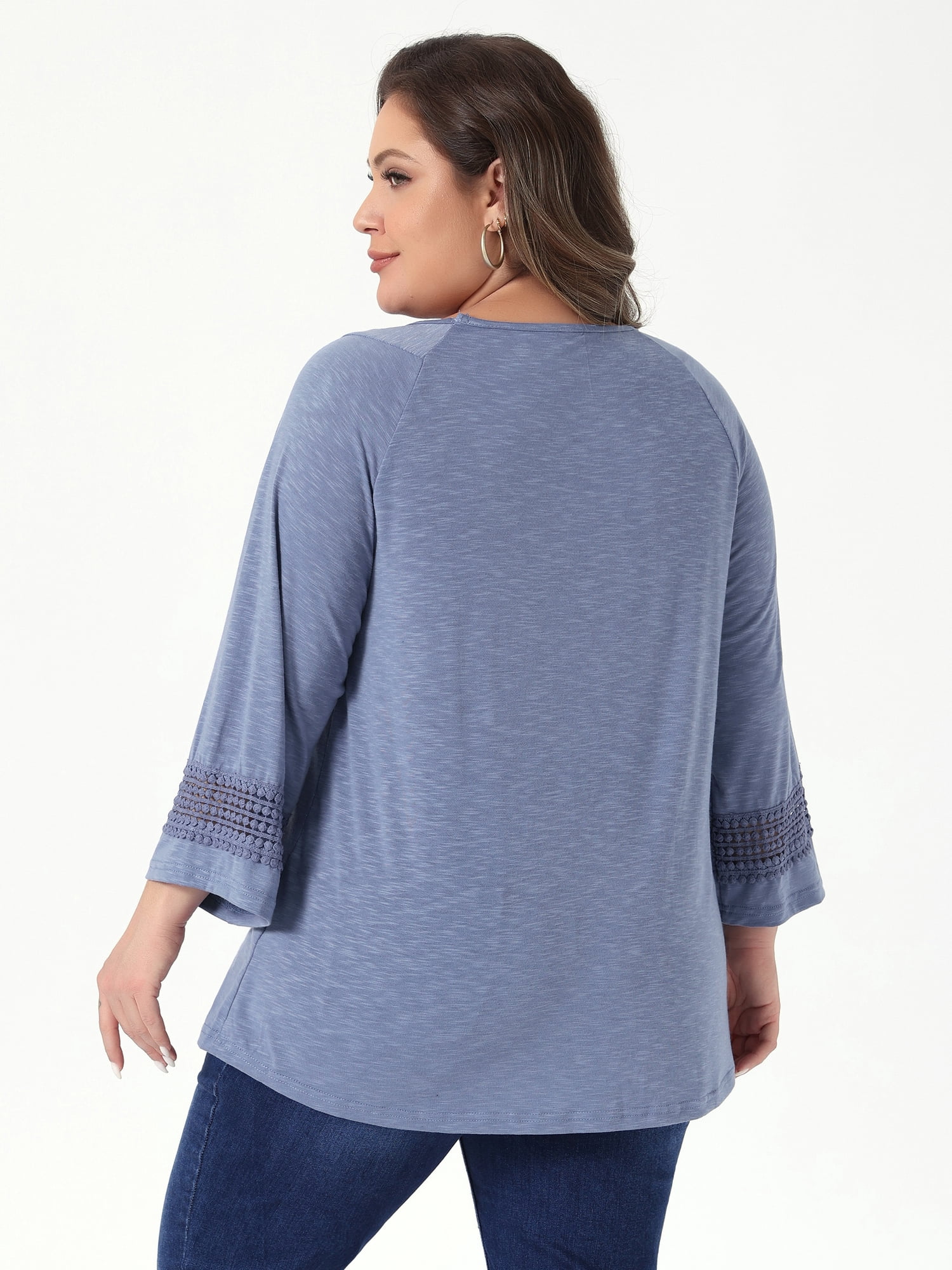 DARING DIVA Women's Plus Size Winter Kimono Long Sleeve Casual Top 2X Gray Blue