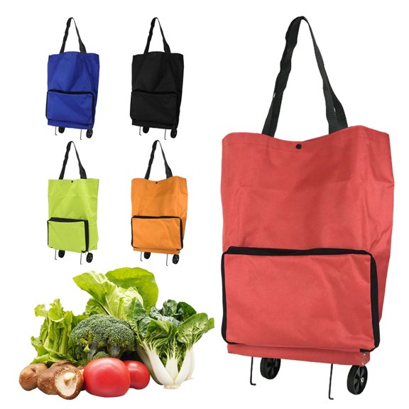 Yesbay Folding Shopping Cart Trolley Bag with Wheels Foldable Design Waterproof Shopping Bag Portable Hand-Pulling Grocery Bag