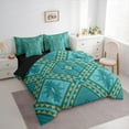 thumbnail image 3 of jejeloiu Retro Aztec Geometric 7 Pieces Bedding Comforter Set,Vintage Rhombus Triangle Full Bedding Set,Cyan Orange Fitted Sheet Flat Sheet For Men Women,Breathable Home Decor Reversible, 3 of 8