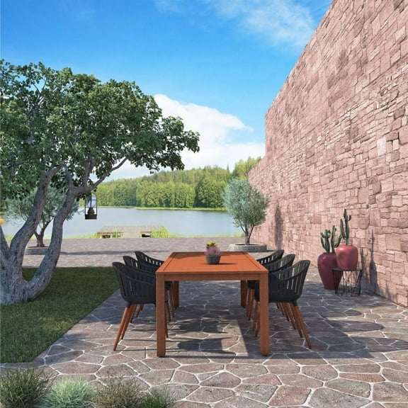 Amazonia Paraty 7-Piece Patio Dining Table Set, Eucalyptus Wood, Ideal for Outdoors and Indoors, Black