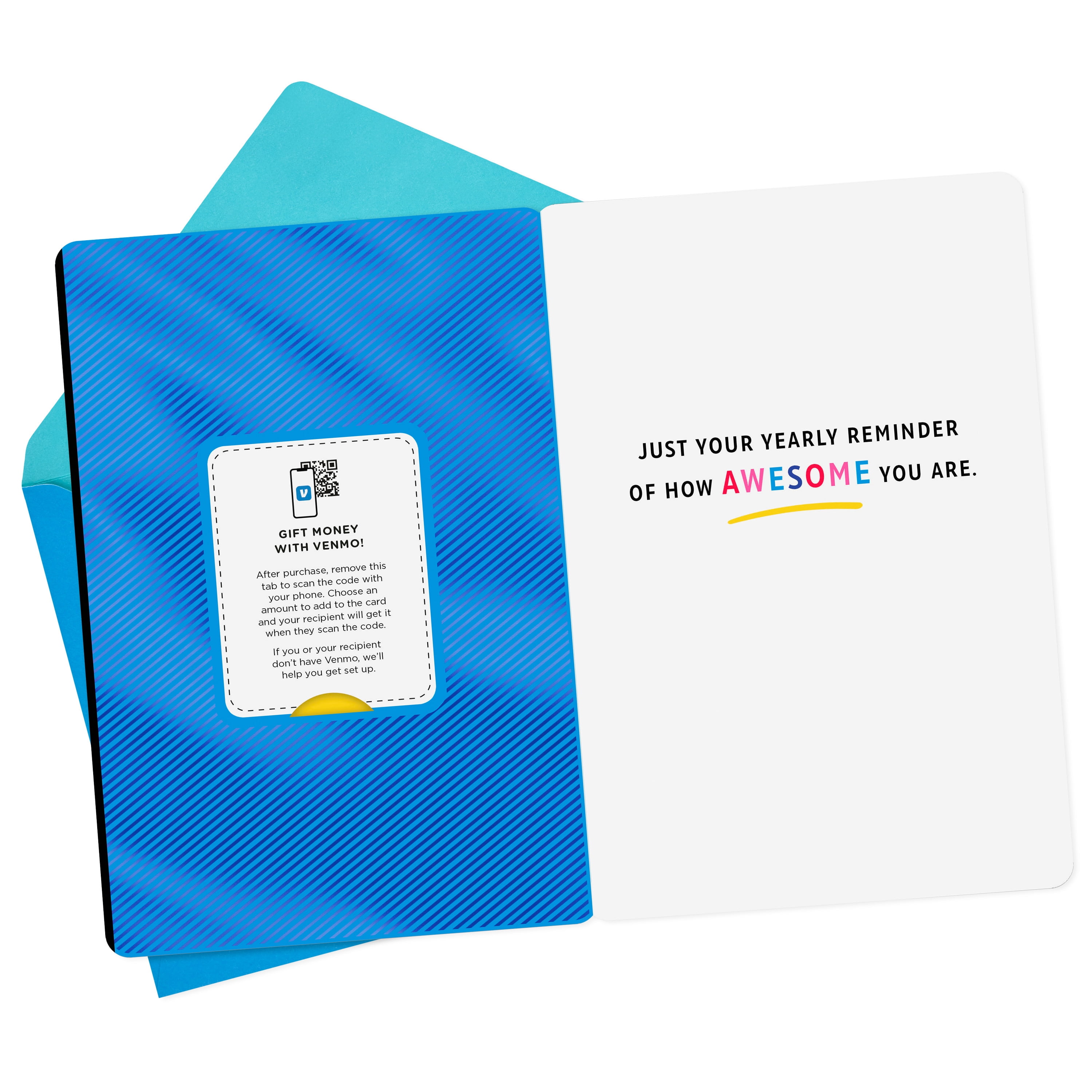 Hallmark and Venmo Birthday Greeting Card ("Happy Birthday") Yellow, Blue, Pink