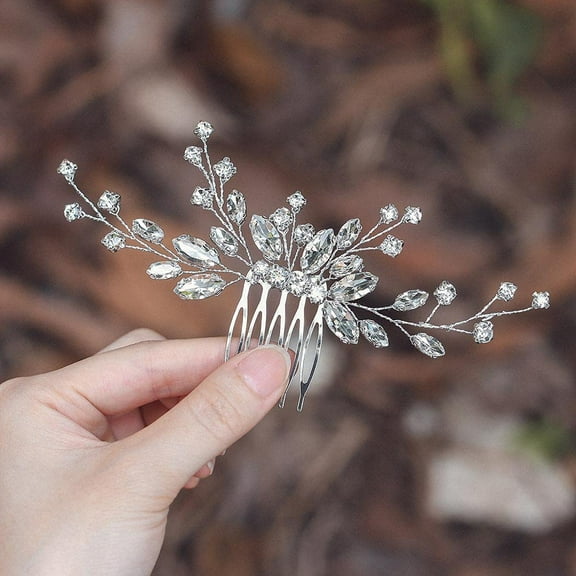 Rhinestone Bridal Hair Comb Crystal Wedding Hair Pieces Sparkly Brides Headpiece Hair Dress Decorative Wedding Hair Accessories for Brides and Bridesmaids (1-Silver)